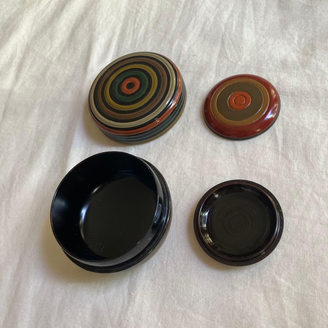 多色ストライプ漆器香合セット