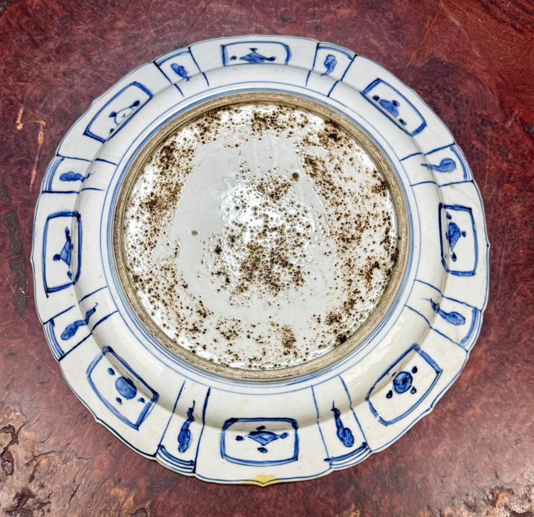 明末時代 章州平和窯 東インド会社クラック瓷青花葵口開光高士図大皿WWTT105