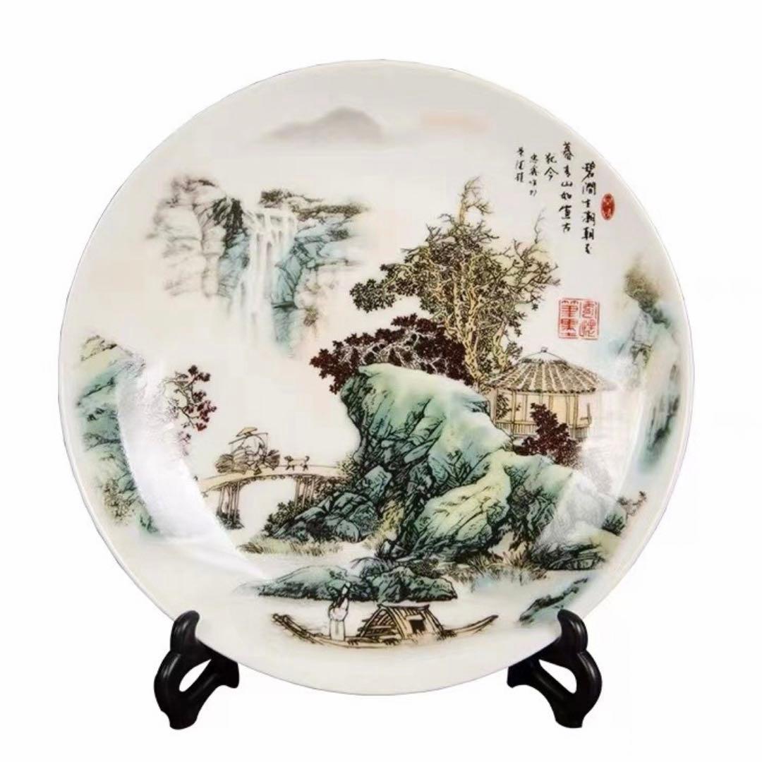 工芸品】山水画皿 セット