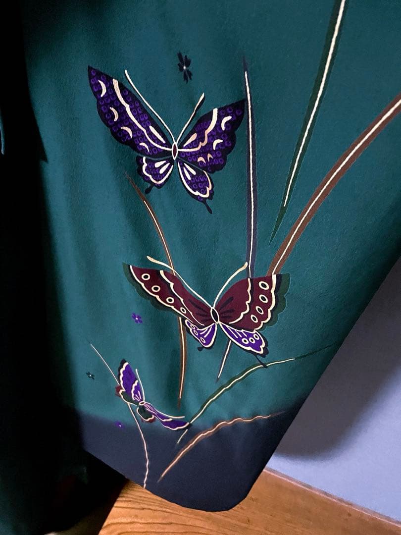 振袖フルセット 蝶々が舞う友禅振袖 クールな色はさりげなく美人色