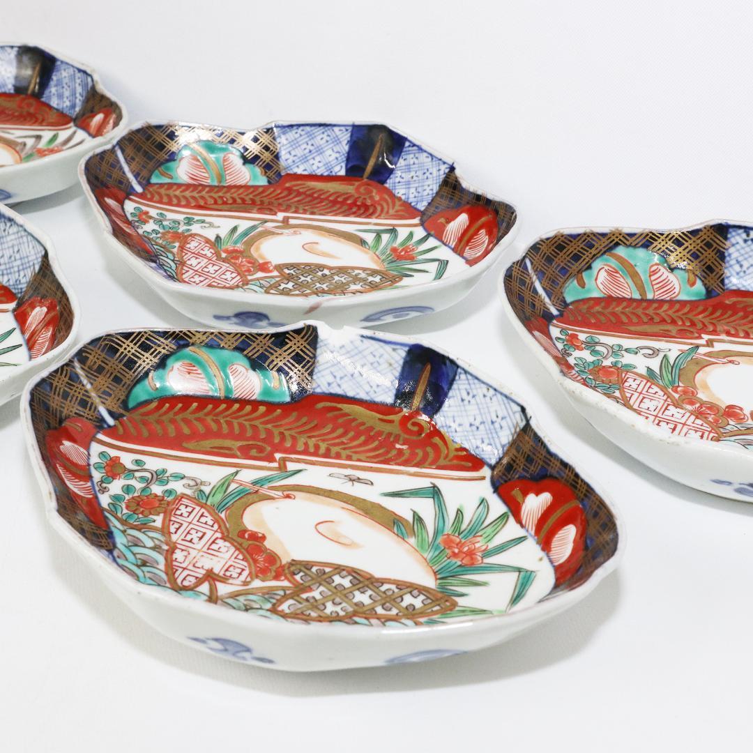 染付 色絵錦手 古伊万里　菱形皿 花鳥 金襴手　①