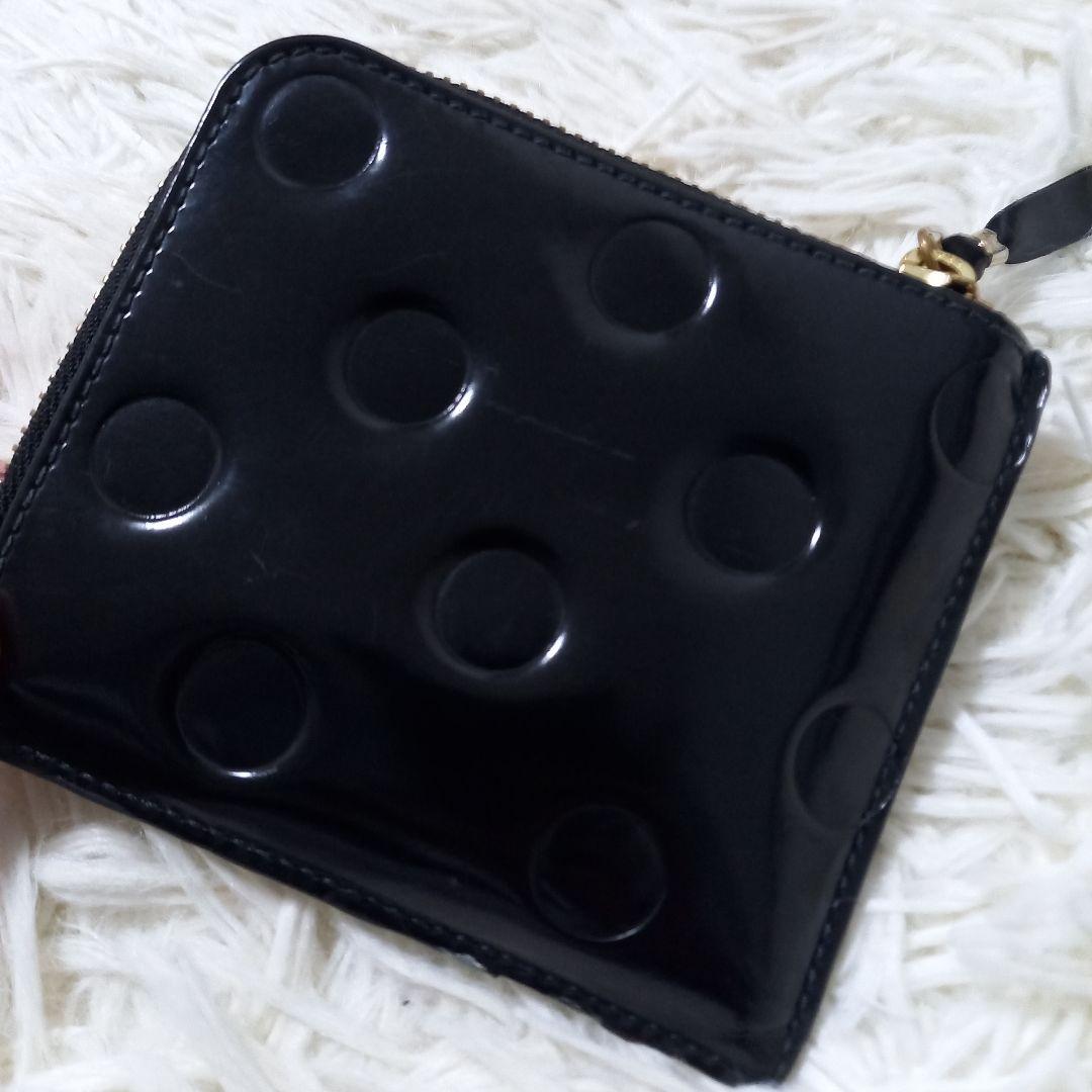 ●良品●　コムデギャルソン　ポルカドット　エンボス　エナメル　L字　財布　黒