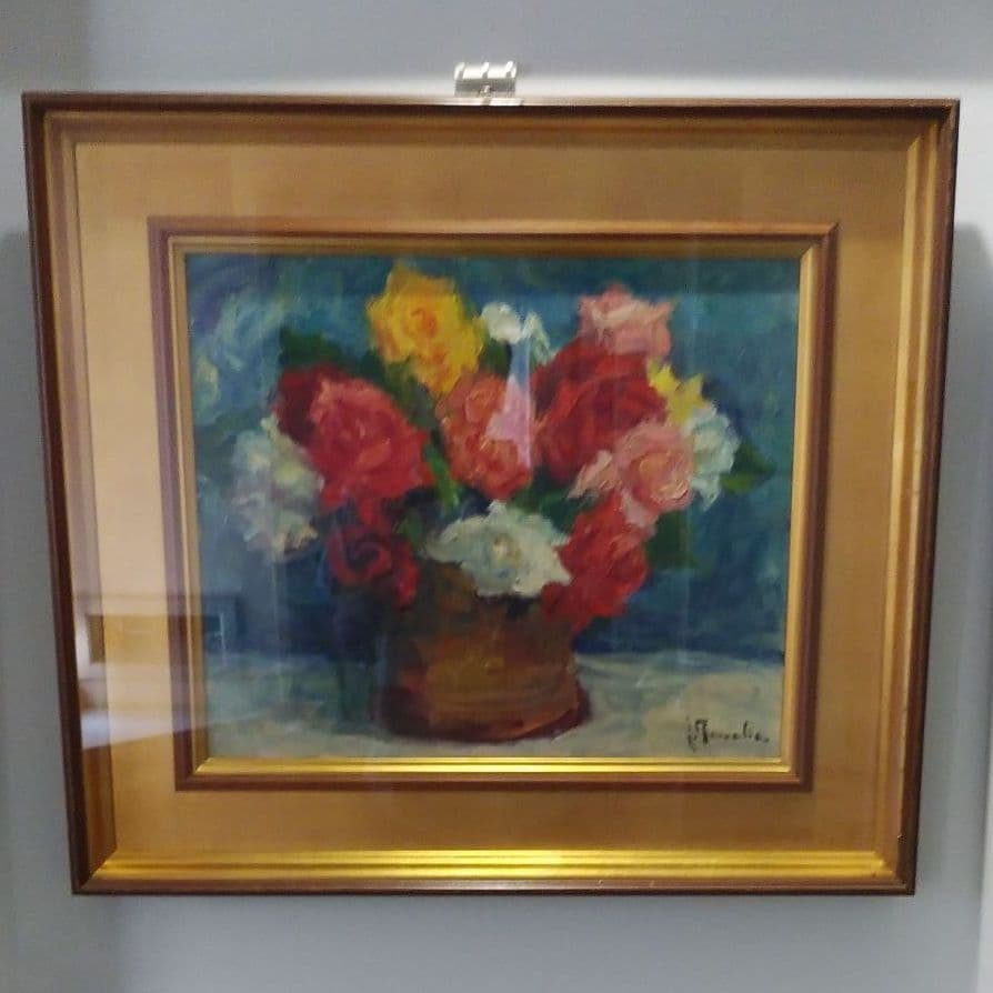 田中実一　薔薇油絵（辻永記念賞受賞画伯）