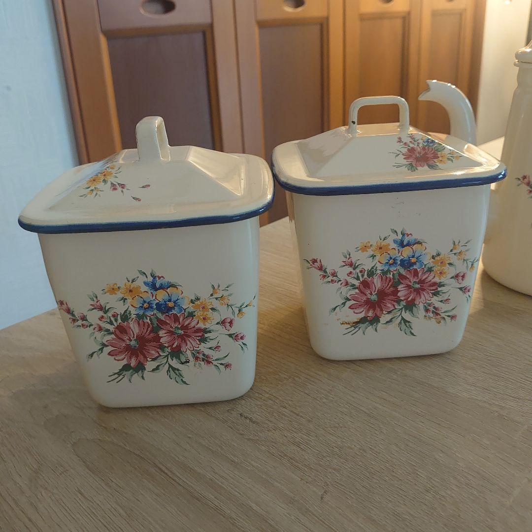 希少価値】フランス製 アンティーク ホーロー ポット 容器 T11634424