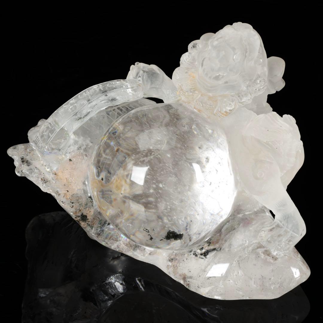 中国美術 水晶玉乗獅子 万事如意刻印 置物 老水晶彫 古水晶 唐