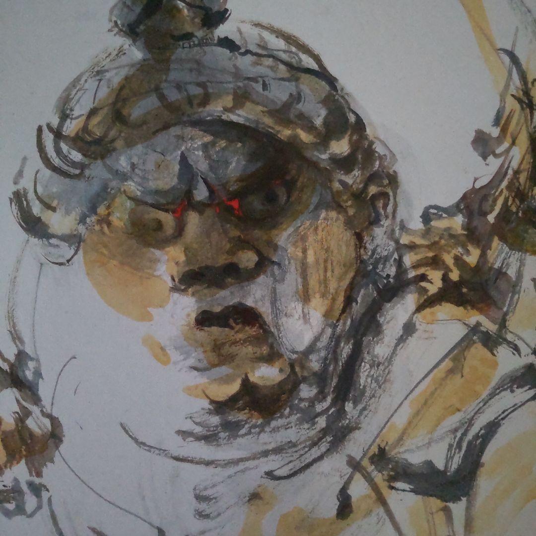 日本画家 出岡実 作 仏画 十二神将 アンニ羅像 絵画色紙 美品 です。