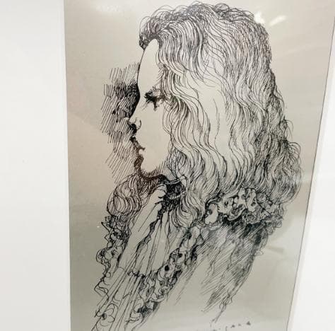 石阪春生 女性像 ペン画 金属製フレーム