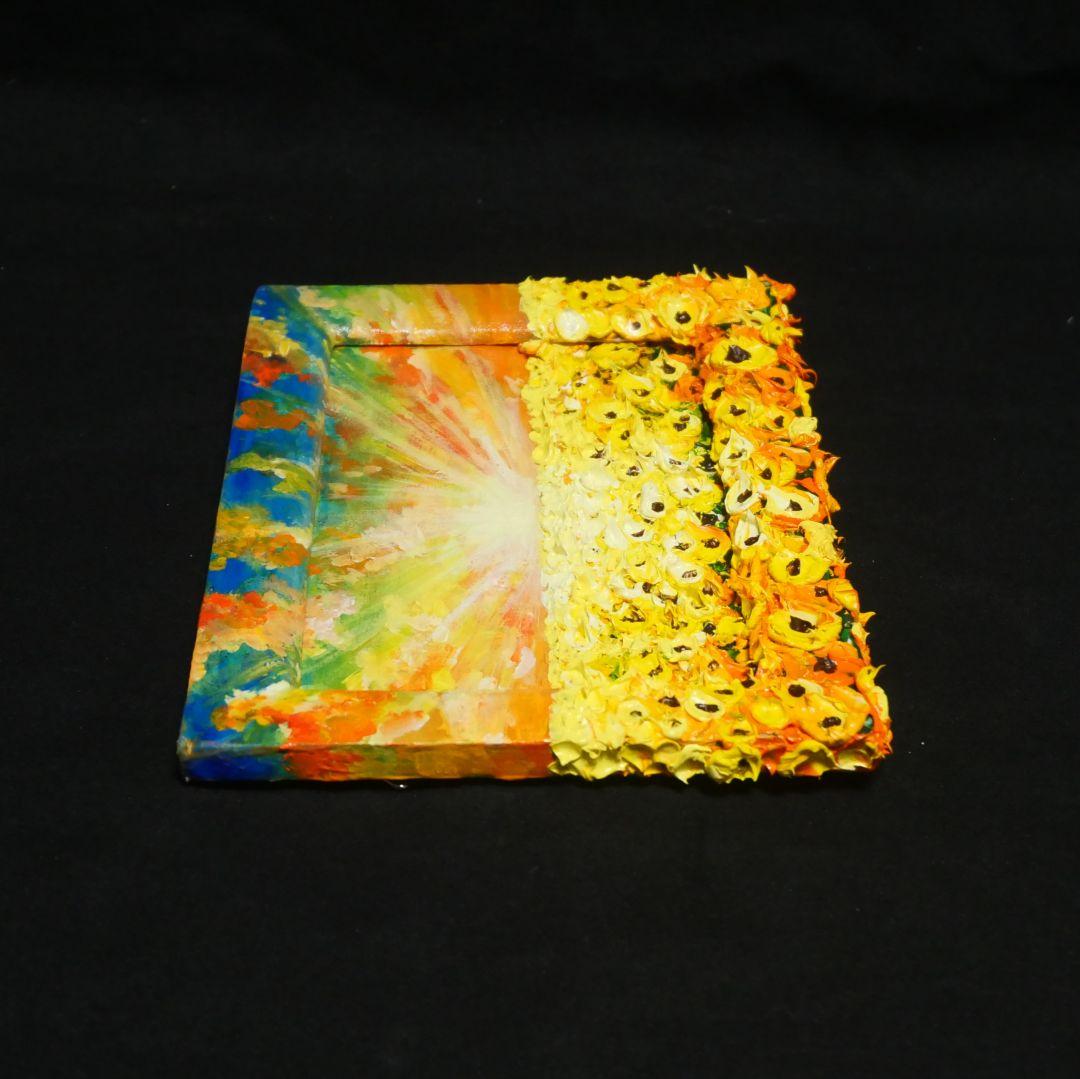 油絵 油彩 油彩画 絵 絵画 【黄昏の向日葵】ミニ絵画