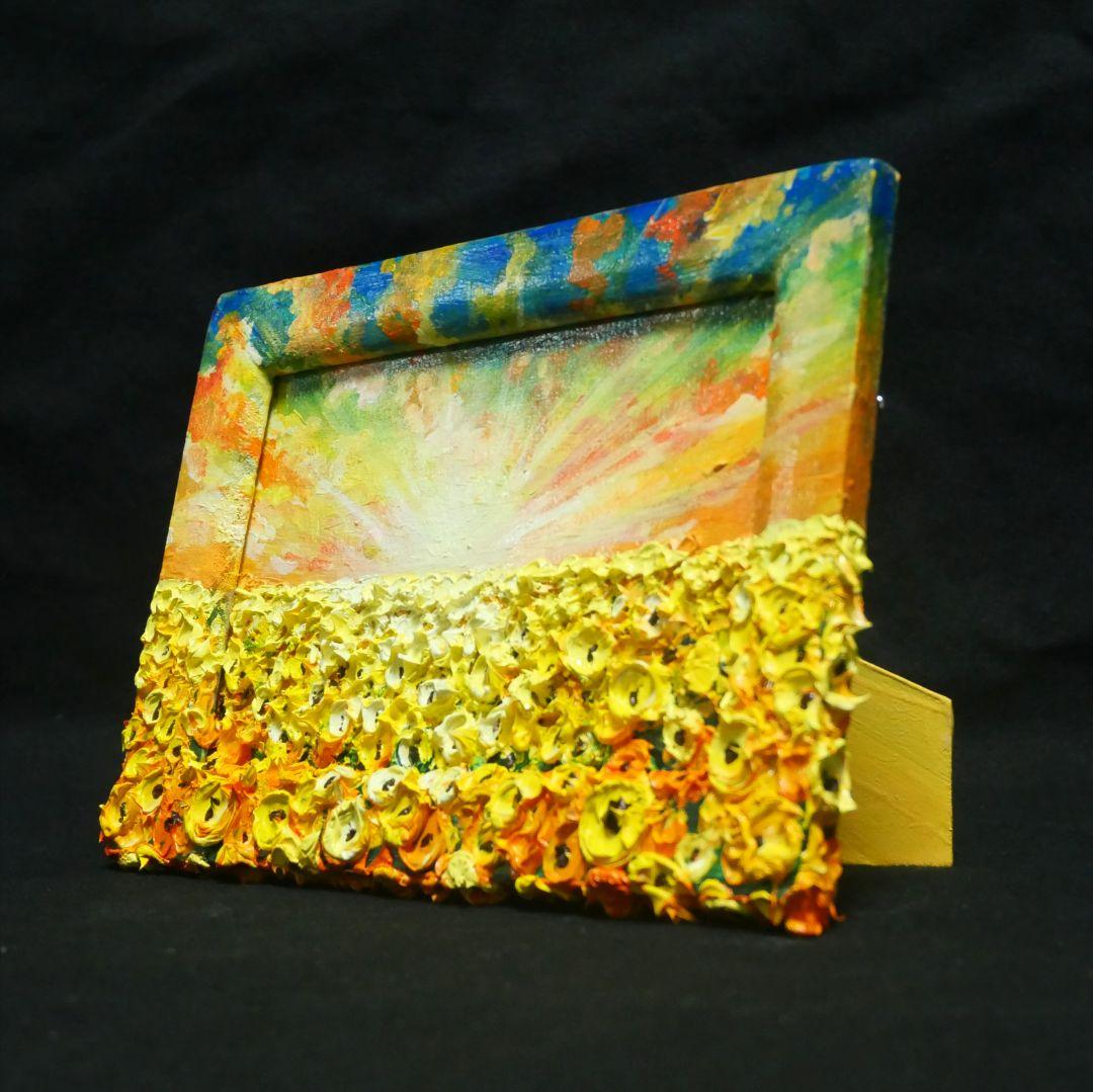 油絵 油彩 油彩画 絵 絵画 【黄昏の向日葵】ミニ絵画