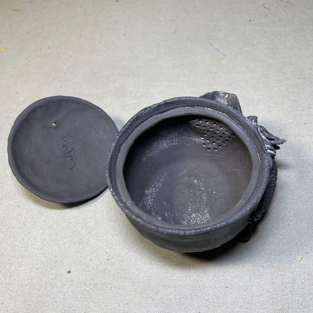 時代 備前双龍宝瓶　炭化青備前 窯変 双竜　手造　煎茶道具　備前焼 急