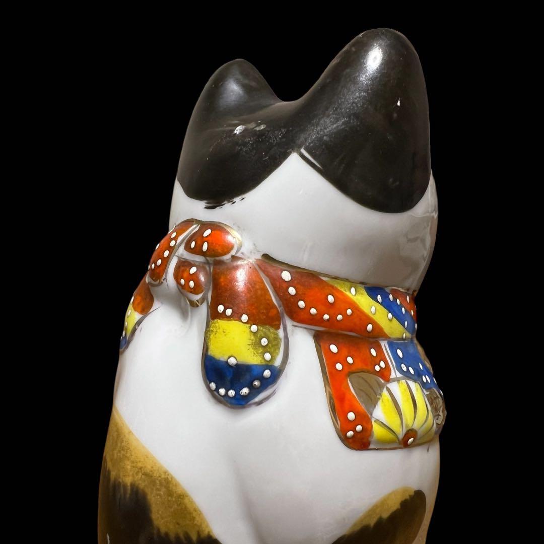 鸛《美品＆希少》明治~大正時代 古瀬戸 色絵 金彩 招き猫BIG 高さ24cm