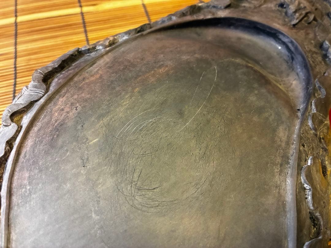 中国文房四宝 端渓硯 龍亀彫刻 蓮葉文 2.5kg