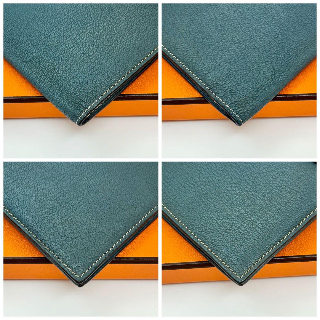 極美品✨大赤字の限界価格❣️エルメス　べアン　ブルー　シルバー金具　長財布