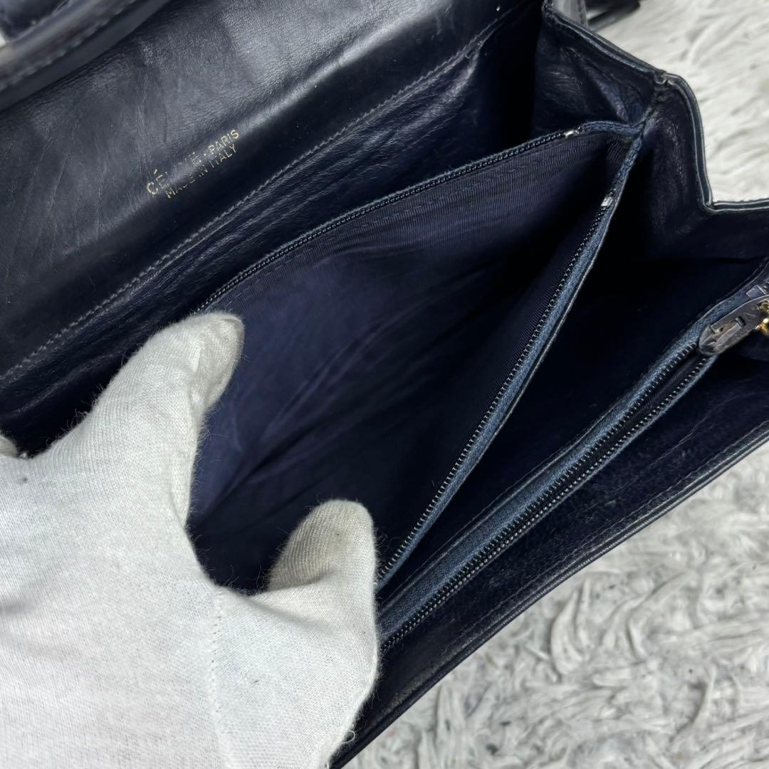 美品 セリーヌ キャンバス ショルダーバッグ Cマカダム ジャッキー ネイビー