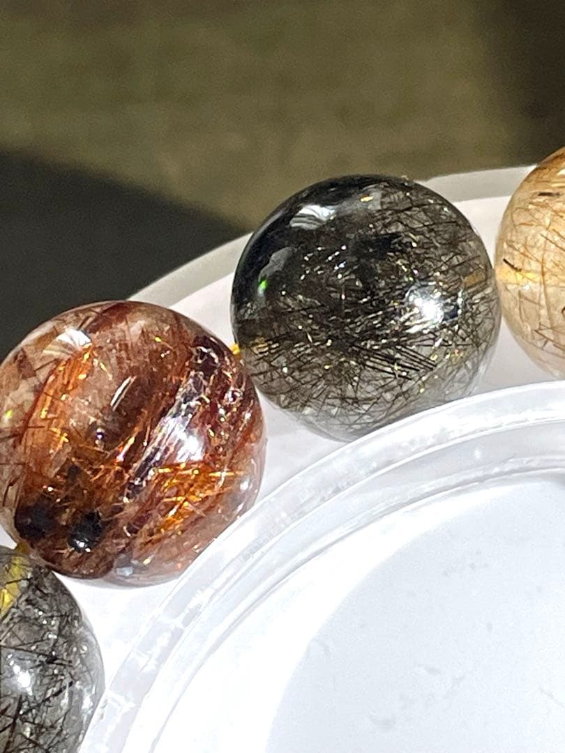 【新入荷】　ミックスタイチンルチルクォーツブレス12.9〜13.9㎜大玉（新品）