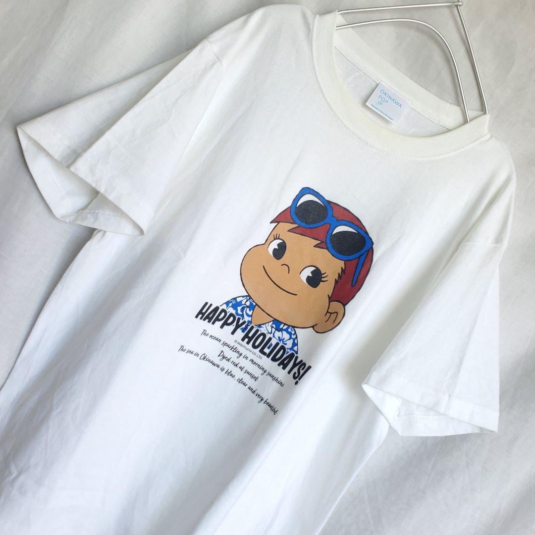 希少 日焼け 真っ黒 不二家× 沖縄 コラボ ポコちゃん 白 半袖 tシャツ