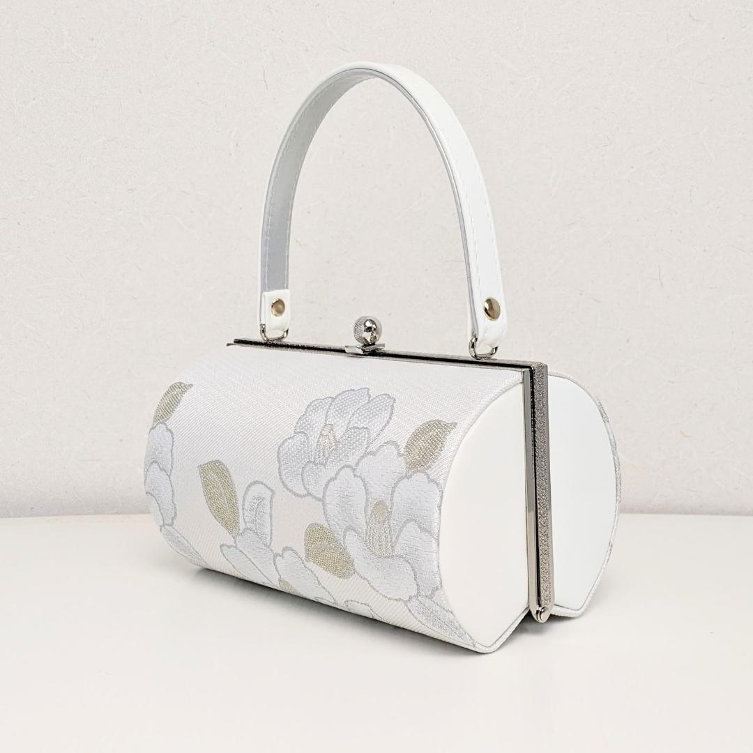 和装 草履バッグセット 帯地 椿 白×銀 3枚芯 フリーサイズ k16-12