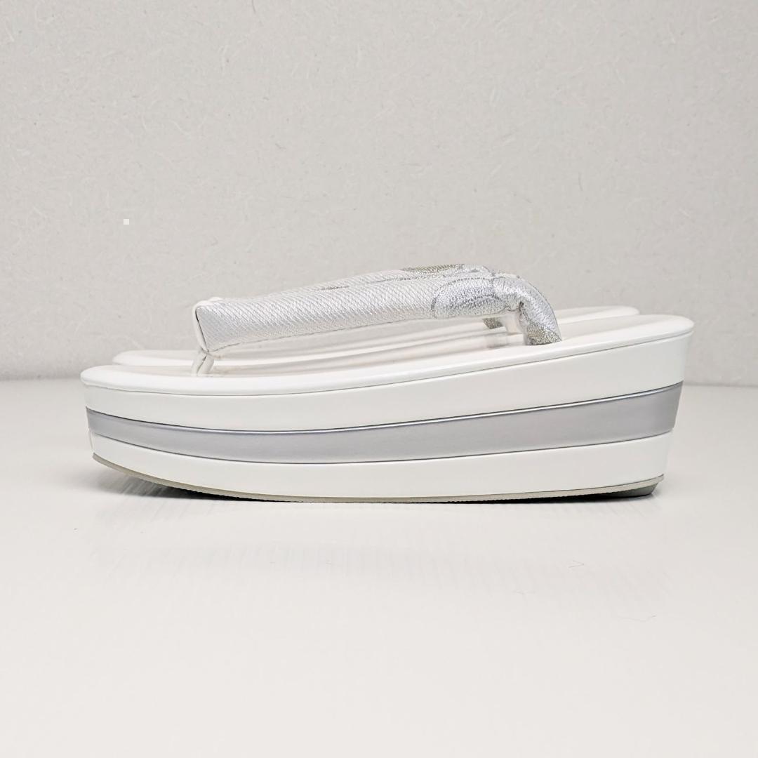 和装 草履バッグセット 帯地 椿 白×銀 3枚芯 フリーサイズ k16-12