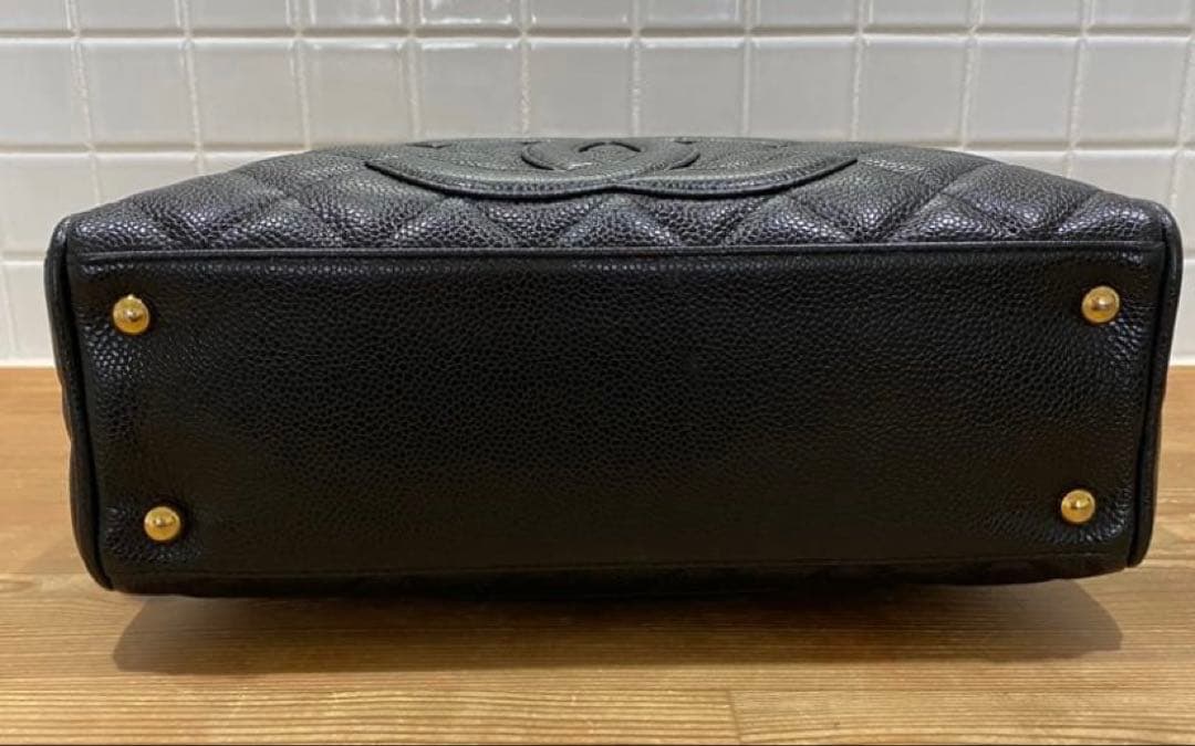 シャネルミニボストンバッグ ココマーク マトラッセキャビアスキンハンドバッグ