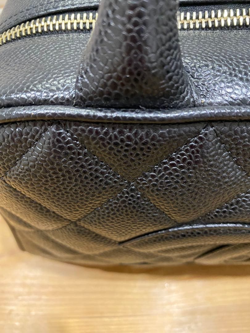 シャネルミニボストンバッグ ココマーク マトラッセキャビアスキンハンドバッグ