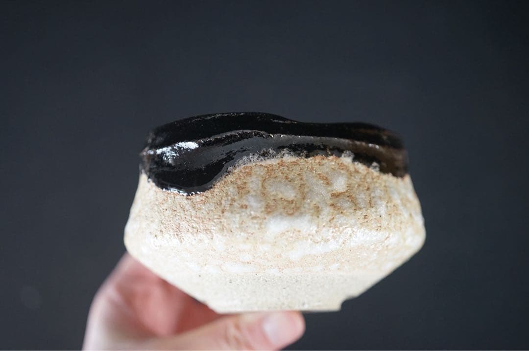 三代 佐々木昭楽 沓形 黒茶碗 共箱 蓋無し 共布 茶道具 共箱 茶道具