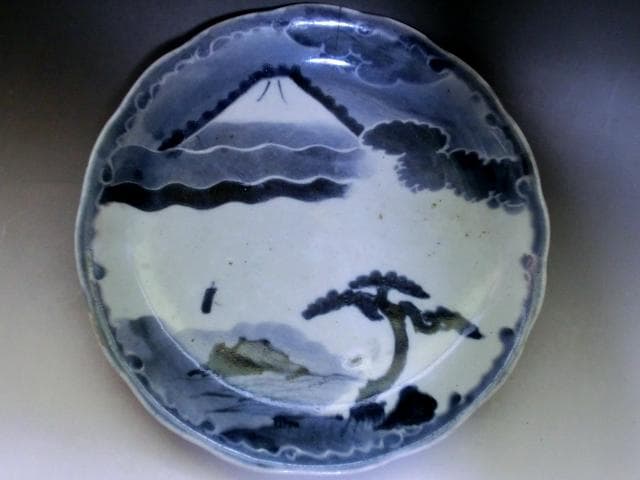 大皿■富士山 松(江戸後期～明治期)染付 山水 伊万里 古美術 時代物 骨董品■
