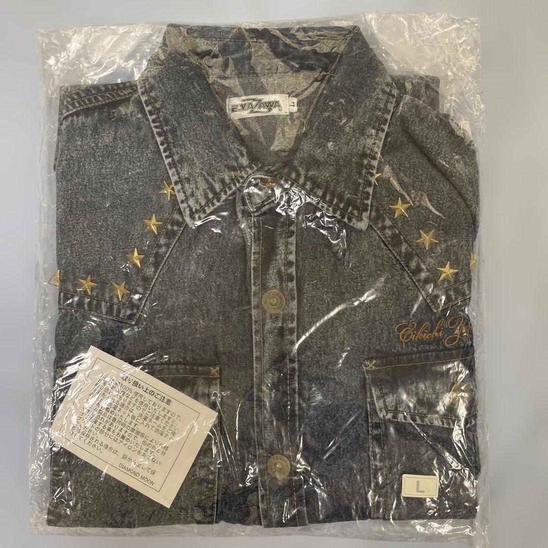 し*く様 矢沢永吉さんデニムシャツ（ロゴスタッズ） Lサイズ 矢沢永吉 デニムシャツ刺繍3連発 | 特攻服の刺繍、オーダーは、きてや