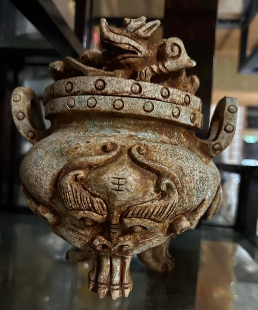 古い大堀相馬焼骨董希少品。特大，大形冰裂開片壺 描金奔馬柄。希少美