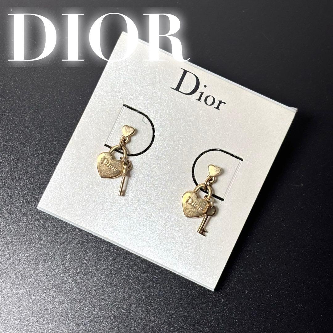 美品☆クリスチャンディオール ピアス ハート キー ゴールド ロゴ刻印