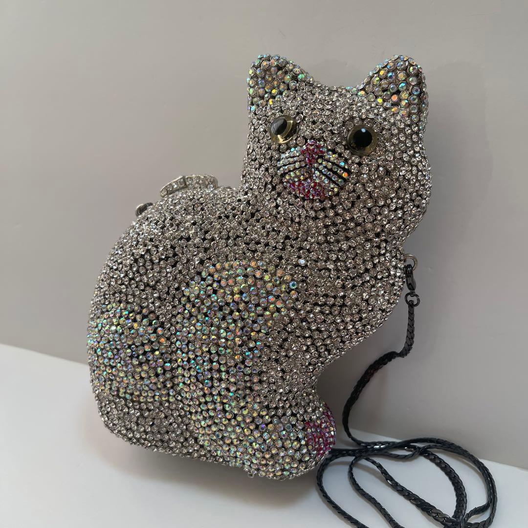 ネコ型 猫型 ダイカット ラインストーン バッグ 鞄 キラキラ パーティー 豪華