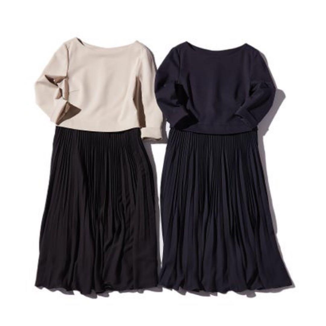 新品✨組曲 洗えるジャージコンビプリーツ ワンピース 近年 大きい ゆったり