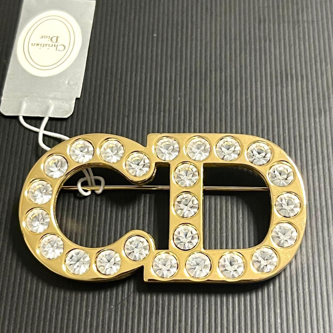 未使用］タグ付き Dior ブローチ CDロゴ ラインストーン