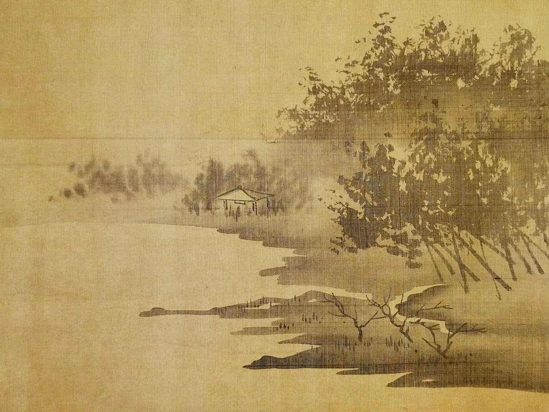 ♥☆彡模写掛軸橋本雅邦山水図桐箱付き掛け軸骨董中国アンティーク