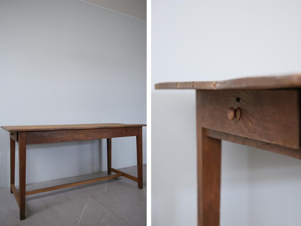 フランスアンティーク木製ダイニングテーブル/机/作業台デスク/飾り棚90-203