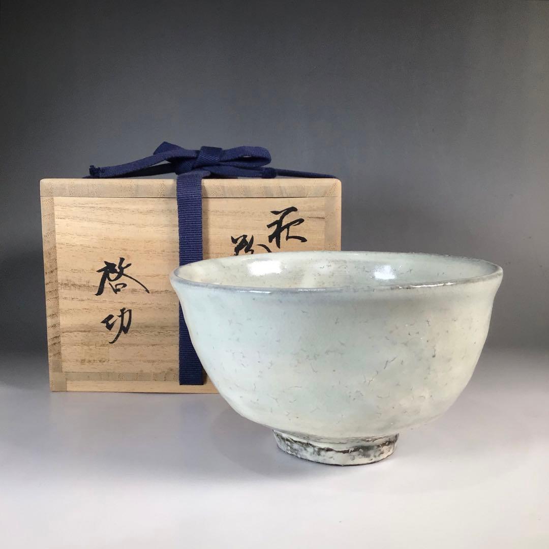 萩焼 清水啓功 萩上手物粉引 小井戸茶碗 共箱 共布 茶道具 抹茶碗 美品