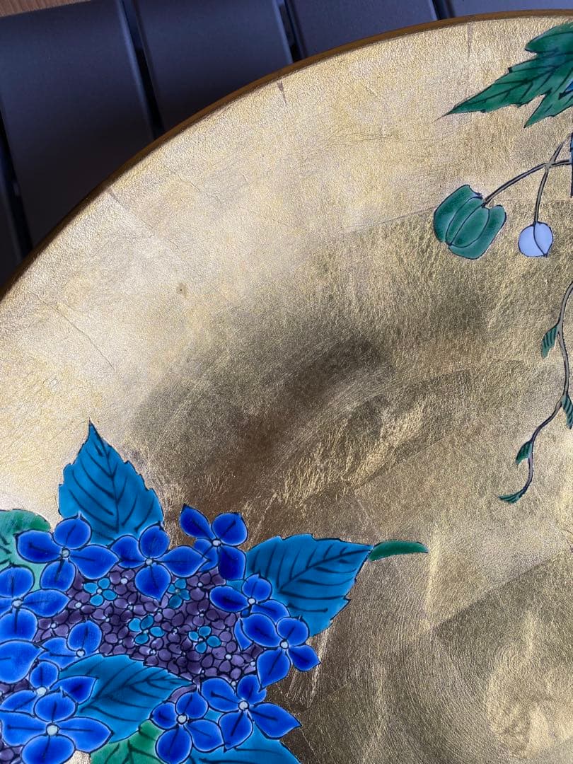 飾り皿　有田焼　金襴手　金箔　紫陽花　伝統工芸　木箱入り