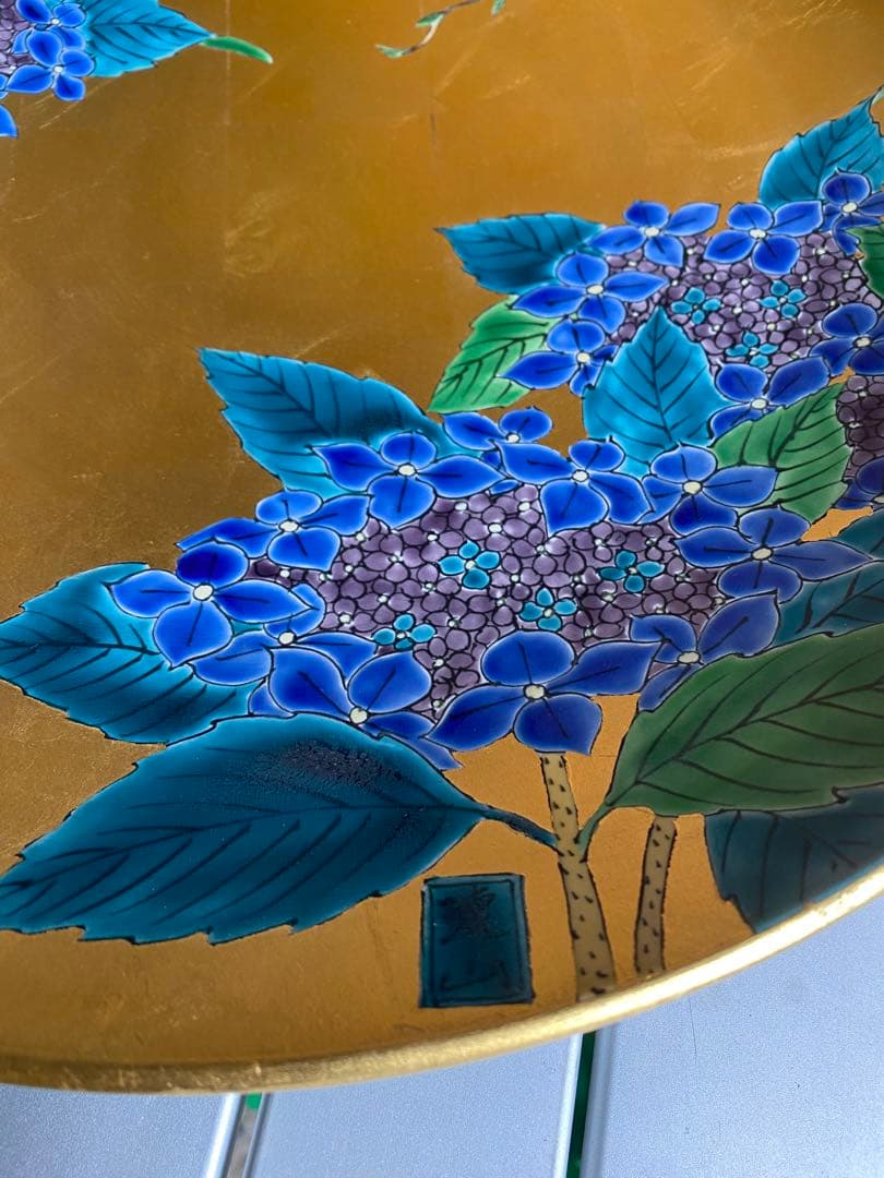 飾り皿　有田焼　金襴手　金箔　紫陽花　伝統工芸　木箱入り
