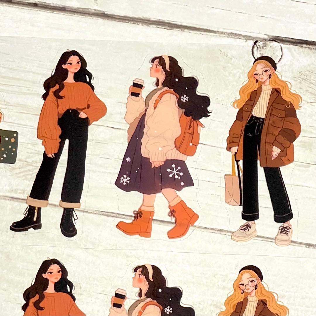 ◤シール◢✨新品✨ 毎日コーデシリーズ 秋 人物シール 海外マステ PET