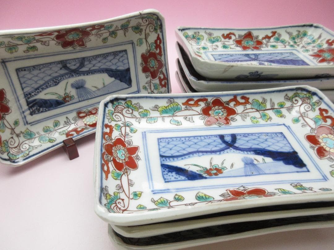 アンティーク 染錦 花紋 長皿 8客 MO70720 アンティーク 染錦 花紋 長皿 8客 MO70720 アンティーク 染錦 花紋 長