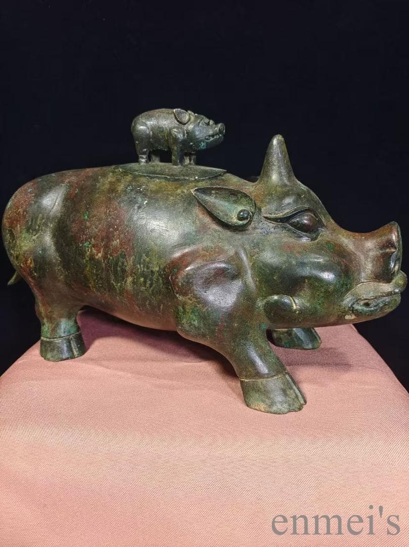 中国古美術【猪尊】西周青銅器 盛酒器 礼器 骨董 純銅製 古美味 時代物 置物