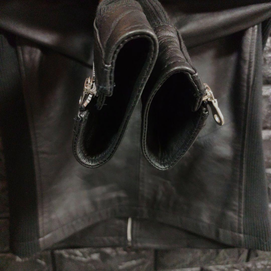 美品ノーアイディー黒ラムレザー シングルフード付きライダース