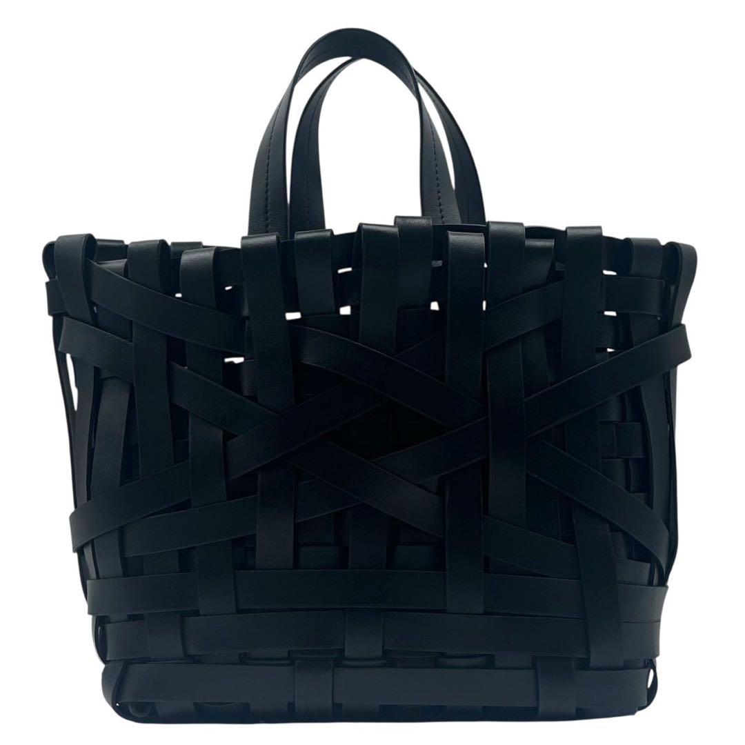 【極上品】JILSANDER ハンドバッグ WOVEN ブラック レザー