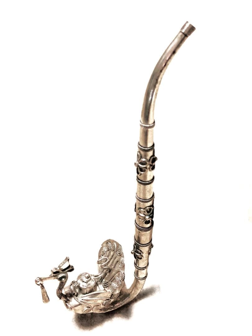 【 シルバー彫金パイプ 】　古美術・阿片煙管　タイ骨董 シルバー彫金パイプ 】 古美術・阿片煙管 タイ骨董