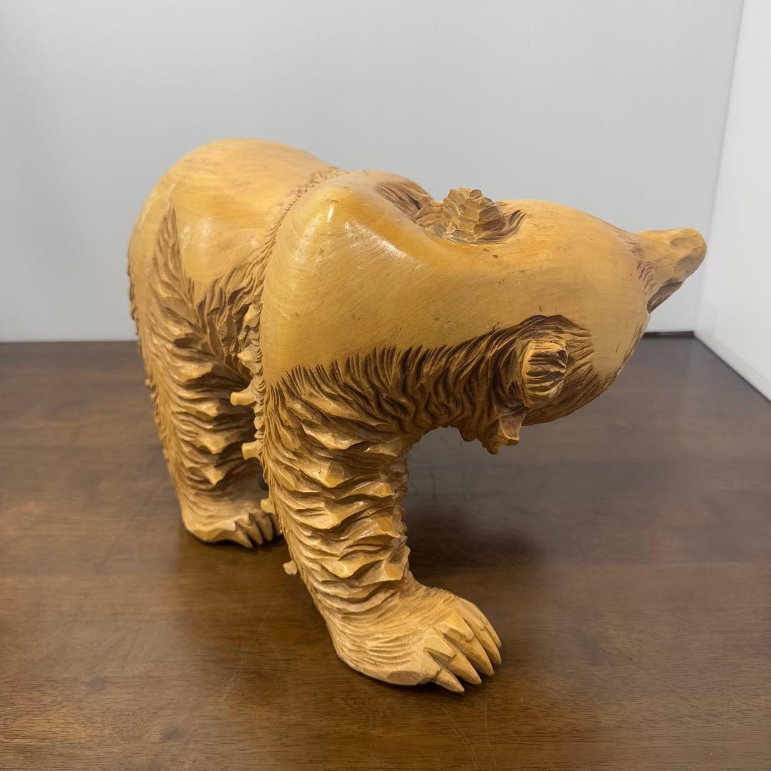 希少】 木彫り 熊 一刀彫 怒り熊 置物 全長約40cm 工芸品