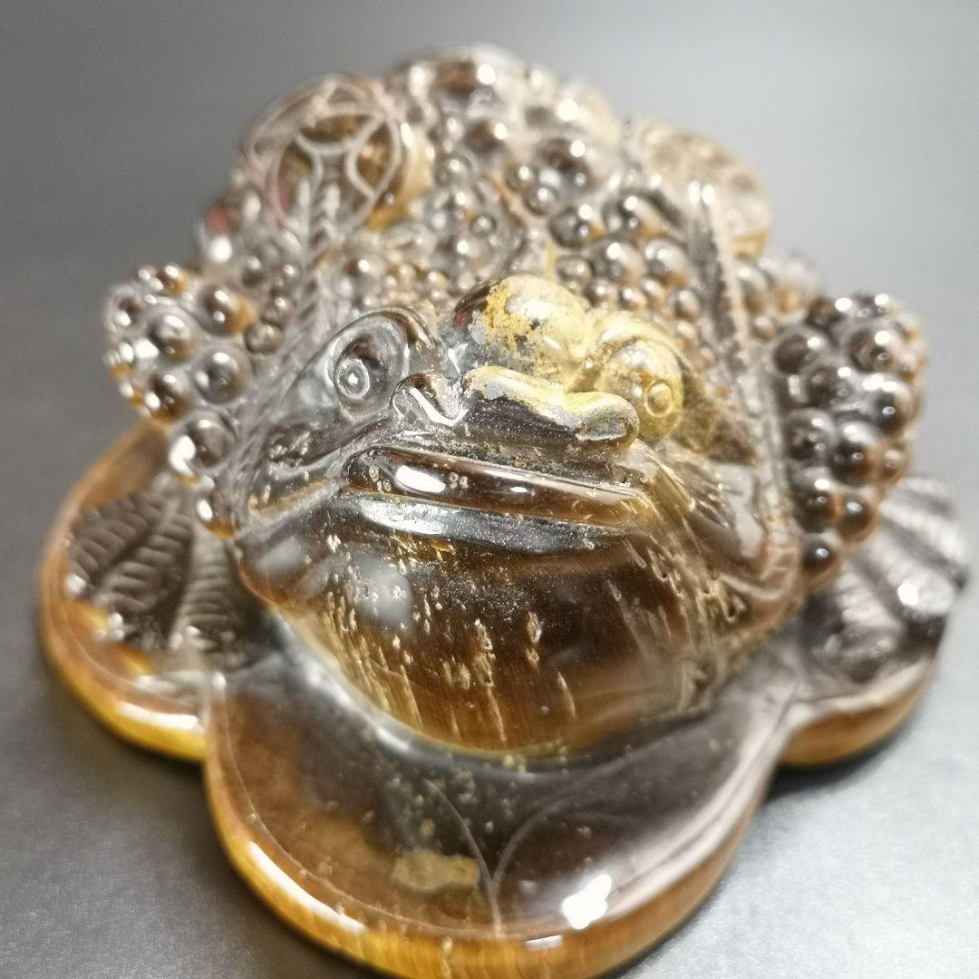 A37.三本足の蛙（金蟾） 三脚蛙 虎目石 タイガーアイ 珍品