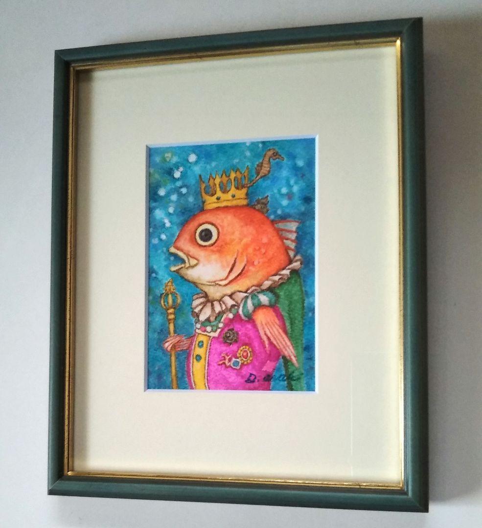【原画】『魚の王様』（海　鯛　絵画　パステル画　涼しい　青　夏）