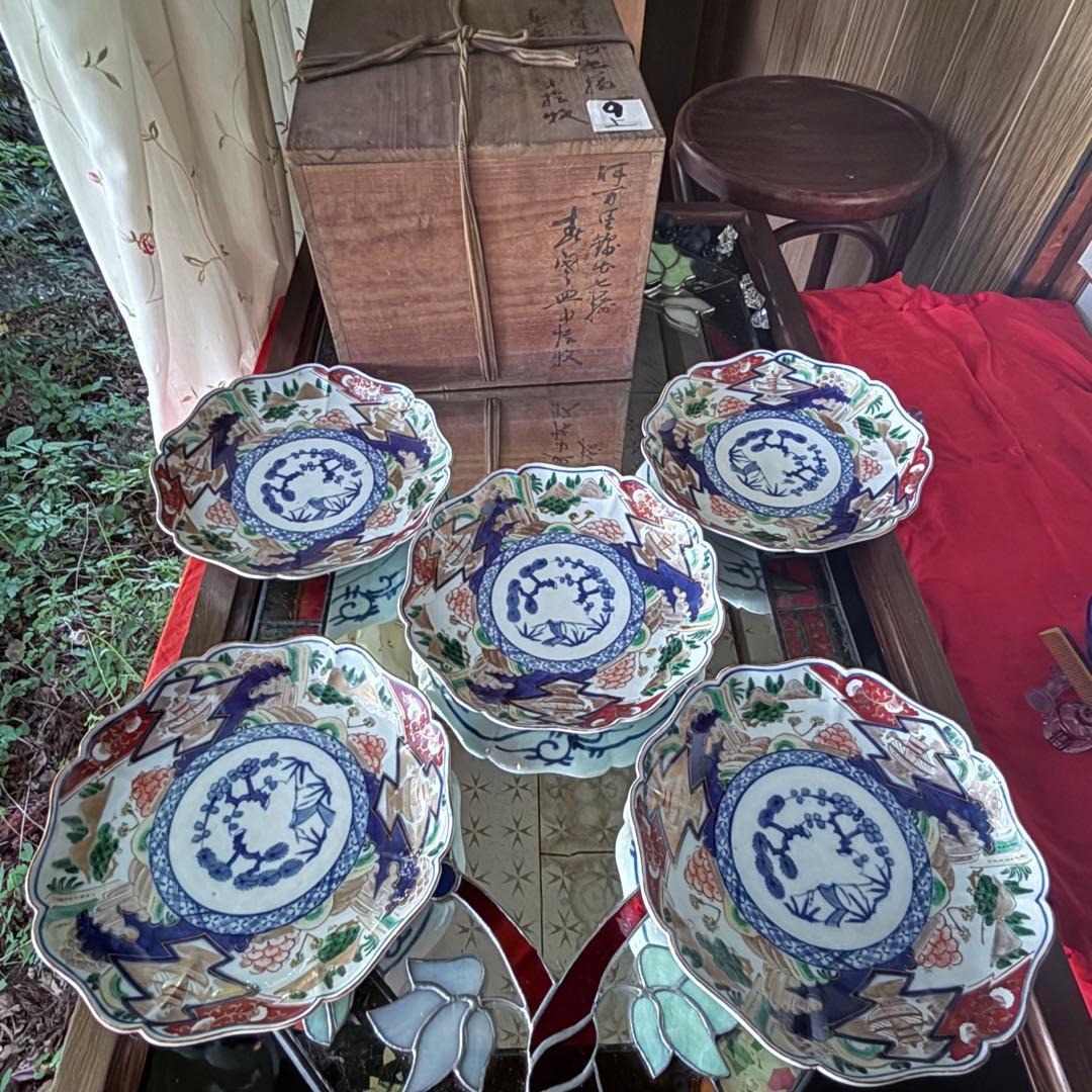 K様へ感謝お嫁入り‼️降誕祭‼️GOLD伊万里錦手帆かけ舟❌山水❌米俵八寸皿6客