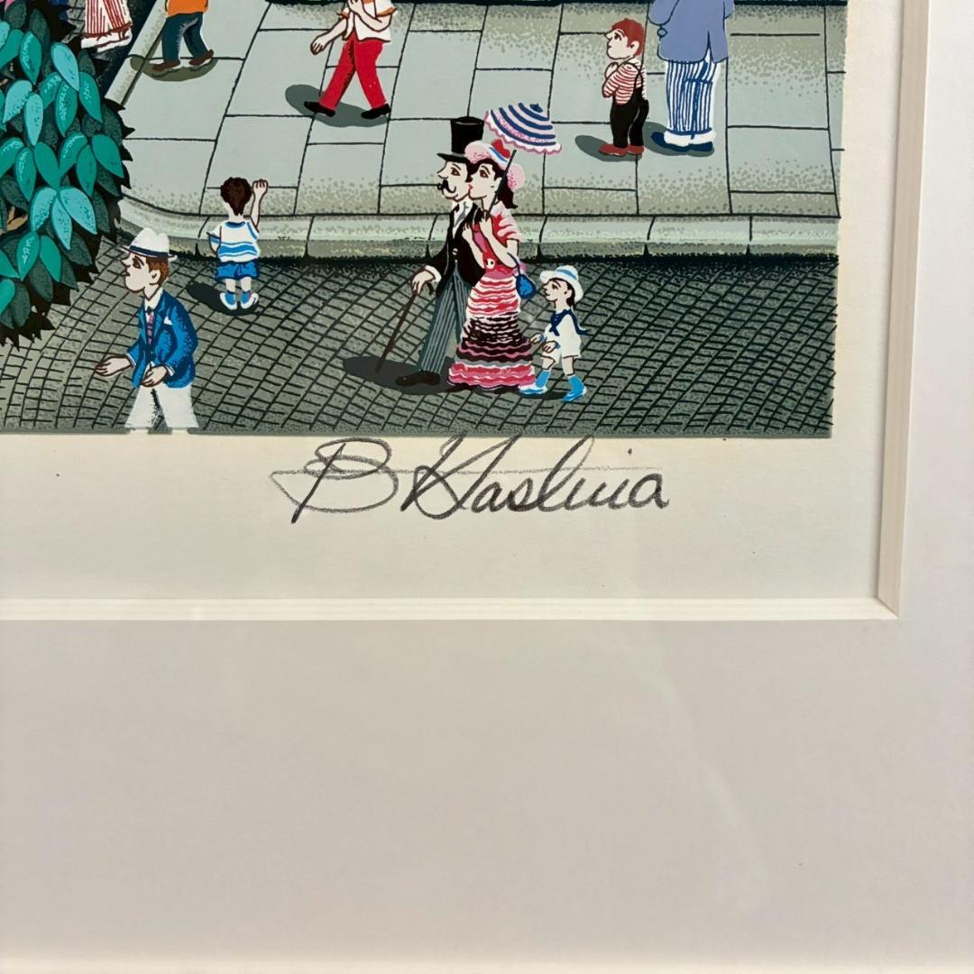 ビン・カシワ「カフェテラス」シルクスクリーン 直筆サイン入 額縁入 ヒロヤマガタ