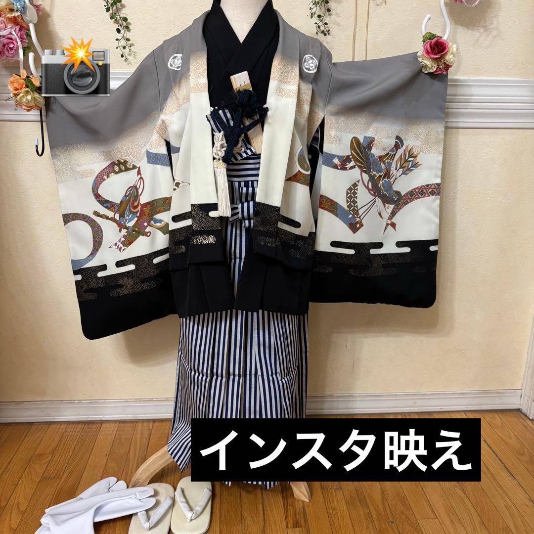七五三五歳‼️男の子 袴 着物 小物付き 完全️フルセット‼️お家から揃えなし 秀品‼️