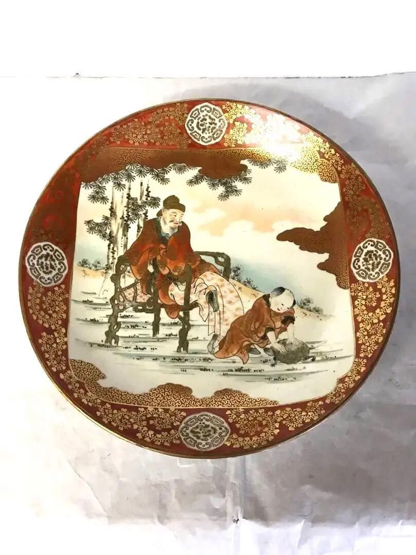 九谷焼:１尺5分赤絵人物画大皿 九谷焼 大日本九谷造 赤絵人物図大皿30 5cm 飾り皿/骨董品